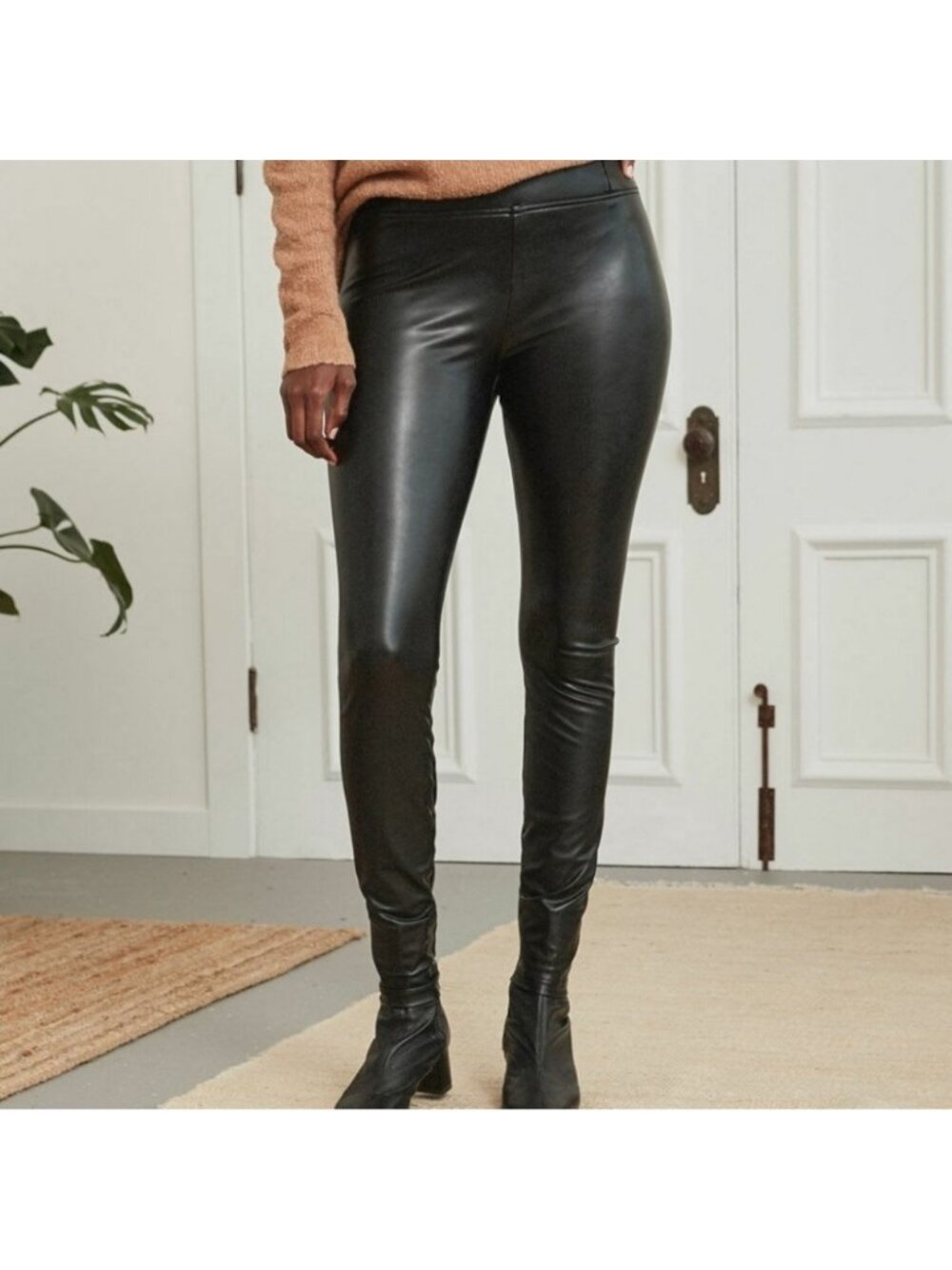 RW&CO High Waisted Rise Black Faux Leather Leggings Tights Pants Stretchy Career